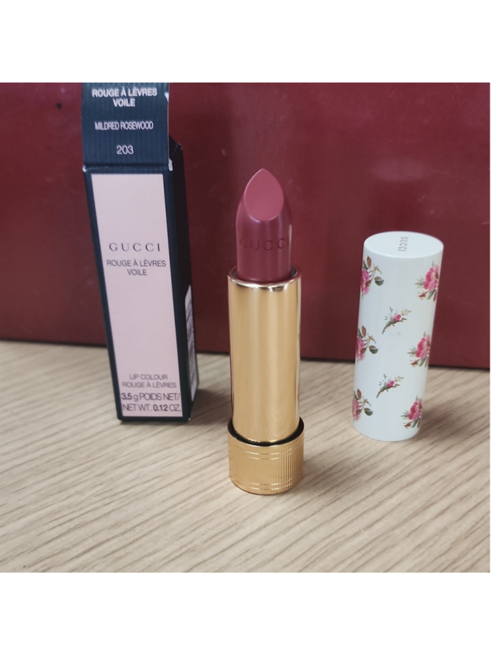 GUCCI Rouge A Lèvres Voile Sheer Lipstick Stick 203 Mildred Rosewood 0.12 oz